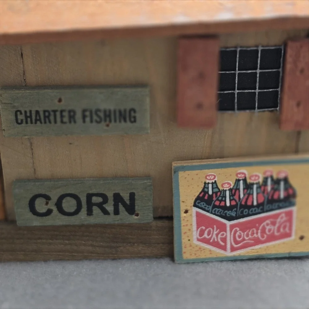Vintage  Decorative Wooden Bird House Live Bait Shop Fishing Folk Art. J
